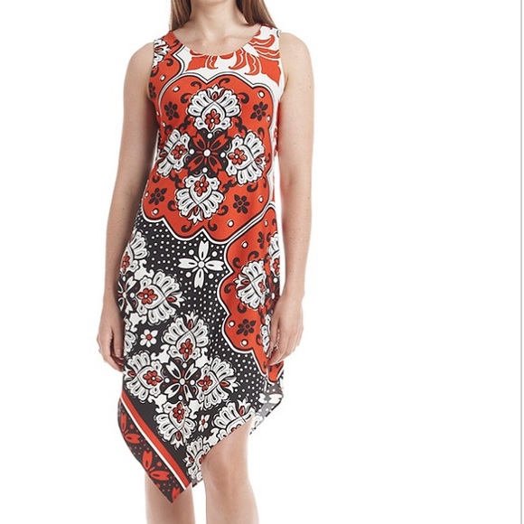 Prelude Dresses & Skirts - Orange/Blk/Wht Hanky Hem Dress